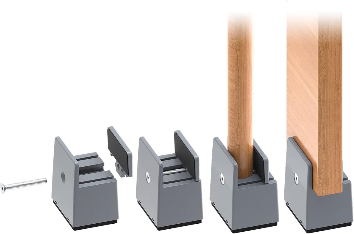Bedverhogers, verstelbare schroefklem, 5 cm meubelverhogers, 2 stuks robuuste verhogers voor banken, tafelstoelen en stoelen, passend voor meubelpoten met een breedte van 0-3,7 cm