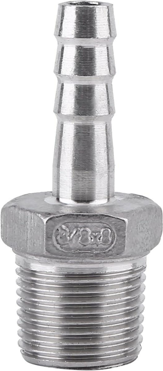 Roestvrijstalen slangpilaar Slangconnector Buitendraadadapter Luchtslang Pijpfitting Barb Tail Connector(3/8x8mm)