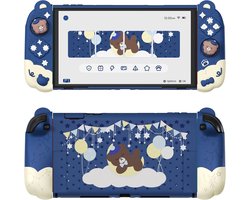 Good Night Bear Beschermhoes voor Nintendo Switch 2 (2025) - Siliconen Grip met PC Achterkant, Hoes met Opvouwbare Standaard en Joystickdoppen (Blauw)