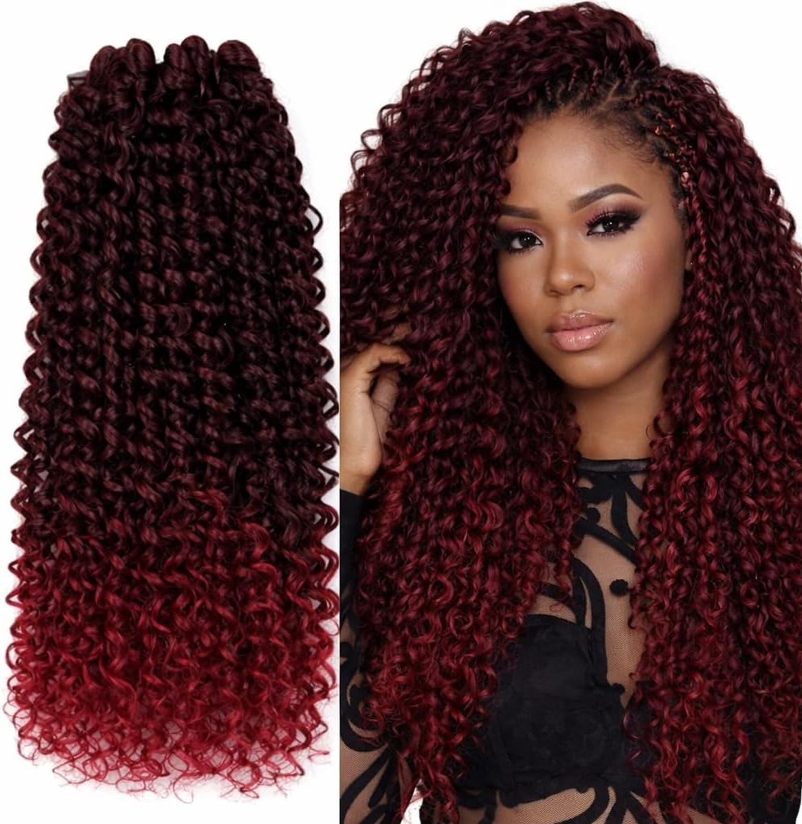 Mulher Ritmo Crochet Braids haarverlenging, kunsthaar, krullend, 340 g, 50 cm (T1B/burg-rood)