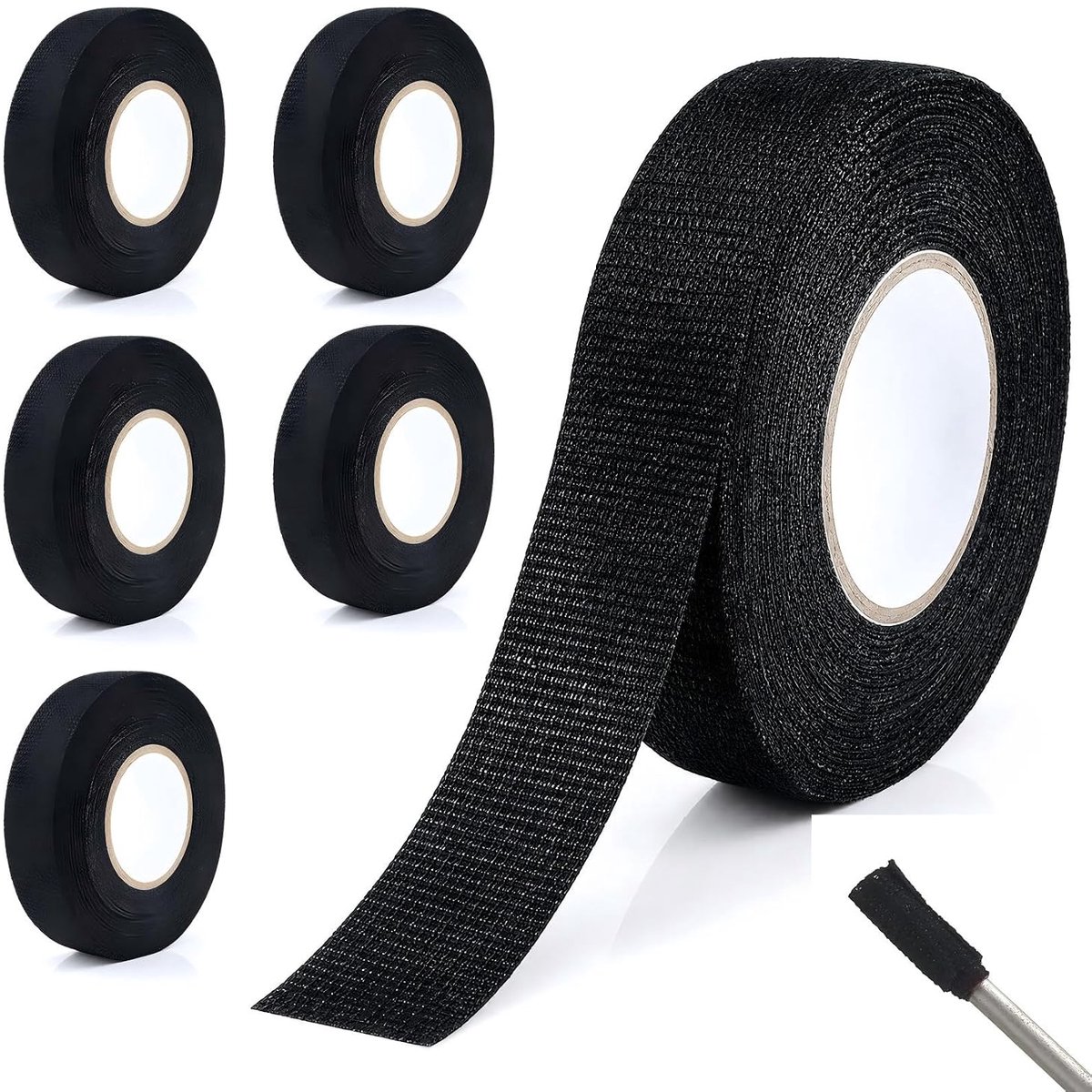 6 Stuks Auto Weefband 19mm x 15m, Kleefband voor Kabelbomen | Zelfklevend viltband, hoge flexibiliteit, voor kabelbomen van auto's, motoren en elektrische voertuigen.