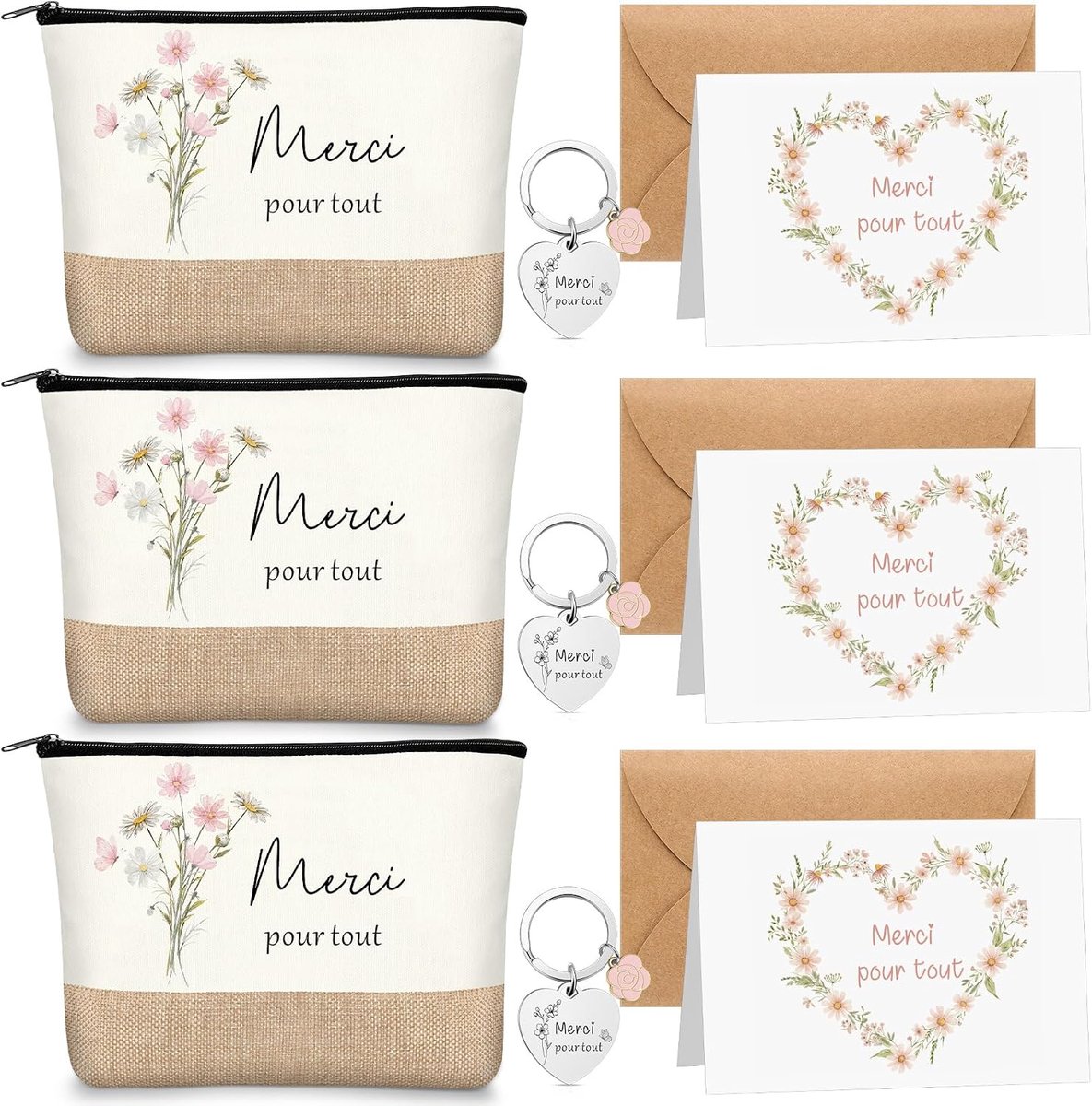 3 Geschenksets Voor Leraren Bevat Leraren, Canvas, Make-Uptas, Sleutelhanger, Bedankkaart Met Envelop, Cadeau Voor Afstuderen Met Kerstmis(Kosten)