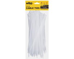 VITO Kabelbinder 4.8x250mm - Wit - 100 stuks - Kunststof Kabelklem voor stevig bundelen en bevestigen van Kabels en draden