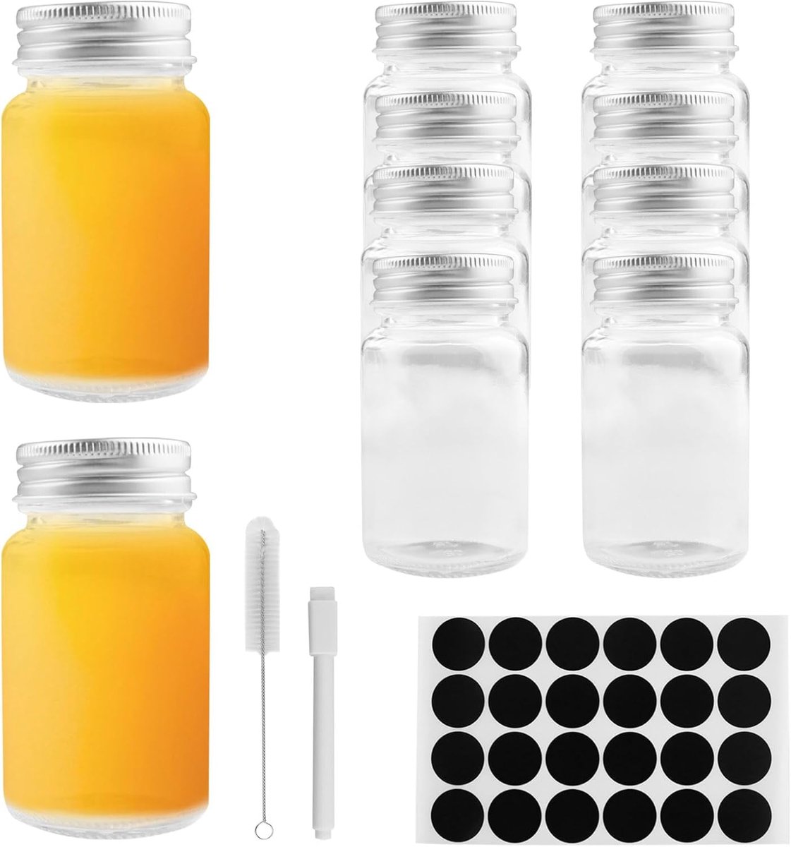 10 Stuks Mini Shot Glazen Flessen met Wit Deksel, 80 ml Capaciteit | Mini Flessen om te Vullen Herbruikbare Kleine Frisdrank Flesjes voor Ginger Shots Sap Melk en Jam