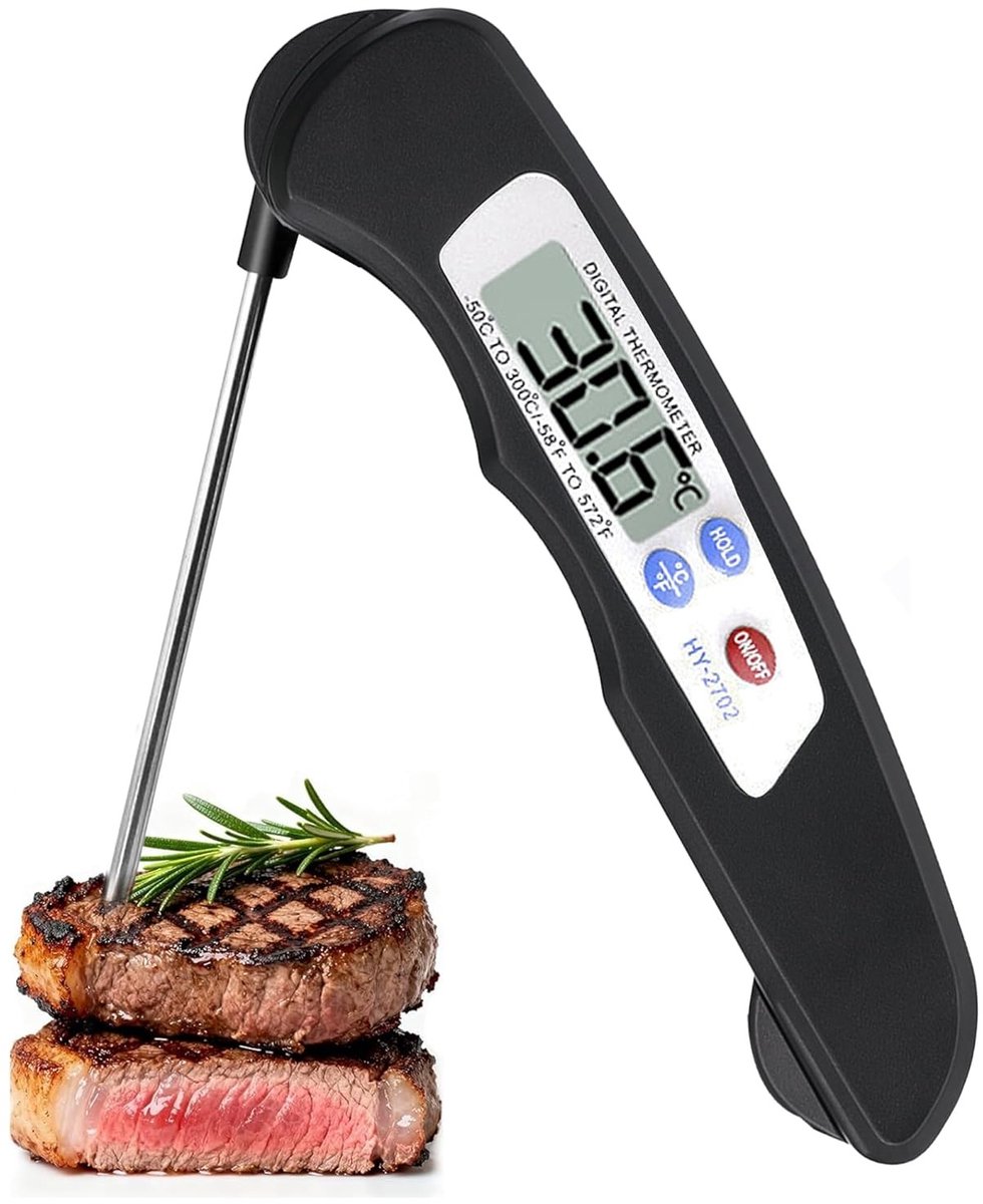 Digitale Keukenthermometer - Roestvrijstaal - Opvouwbare Sonde - LCD-display - Voor Koken Bakken en Grillen