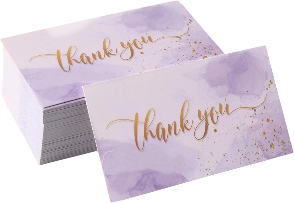Luckwaii Kleine bedankkaarten, 100 stuks, paars, zakelijke bedankkaartjes, notities, speciale waarderingskaart, blanco - ShopVlot