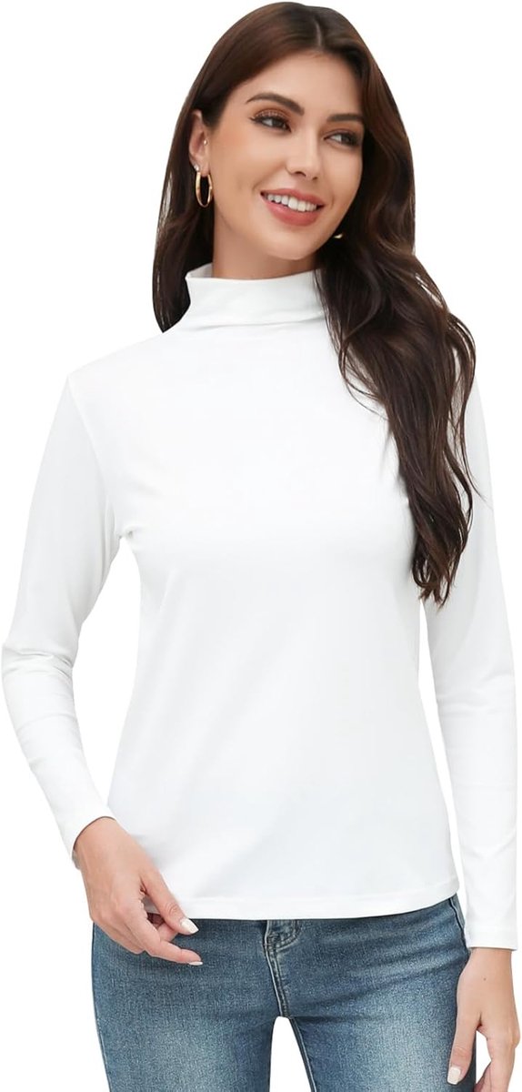 Thermo-ondergoed voor dames, lange mouwen, thermo-onderhemd, verwarmend thermo-bovenstuk, rolkraag, winter, thermisch ondershirt