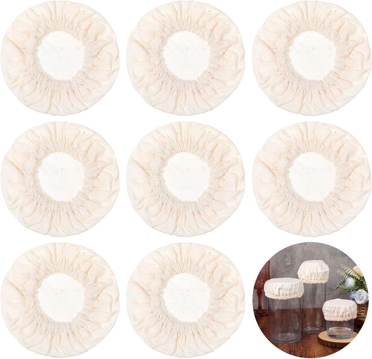 8-pack Mason Jar Doek Covers Herbruikbare Linnen Covers Doek voor Zuurdesem Starter Container voor 7-10 Inch Mond Wit