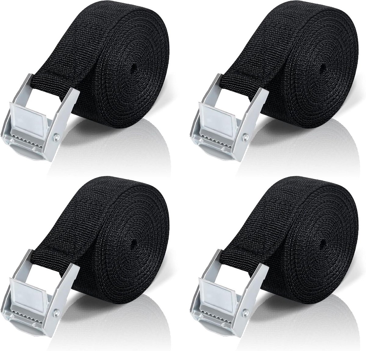 Spanbanden met Ratel 4 stuks - 5 m Spanbanden Fietsendrager, Zwarte Bevestigingsriem, Sjorbanden met Klemsluiting, Bagagedrager Spanband voor Auto, Fiets, Steekwagen, Motorfiets, Bagage, Camping