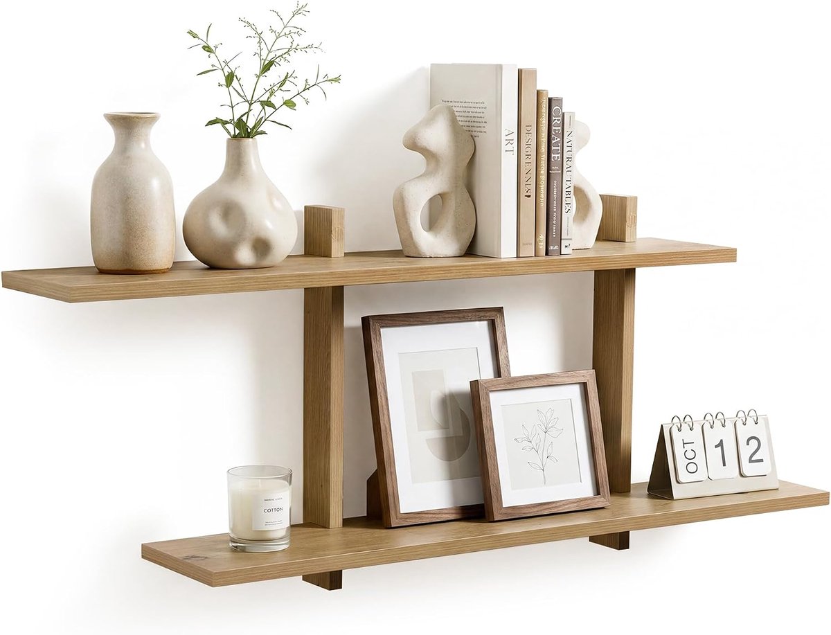 Minimalistische wandplank set van 2, wit eiken, 110cm