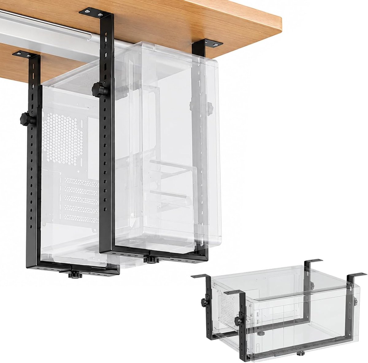 PC-houder onder bureau, pc-ondertafelhouder, verstelbaar 50 cm tot 35 kg draagvermogen, flexibel, ondertafel pc-houder voor computerbehuizing
