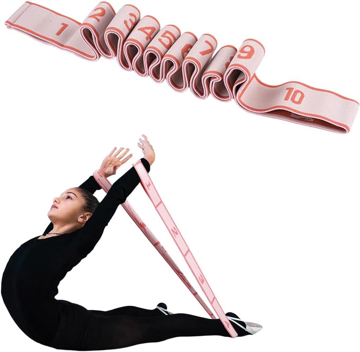 SnelShoppen - Yoga Stretchband Elastische Band met 10 Lussen, Hoogwaardige Gymnastiekband voor Pilates, Dans, Gymnastiek, Flexibiliteit Verbeteren, Du