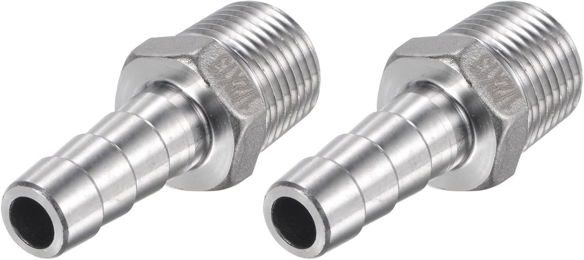 sourcing map 2 stuks slangtuit 13 mm ADx1/2PT buitendraad 304 roestvrij stalen buisverbinding