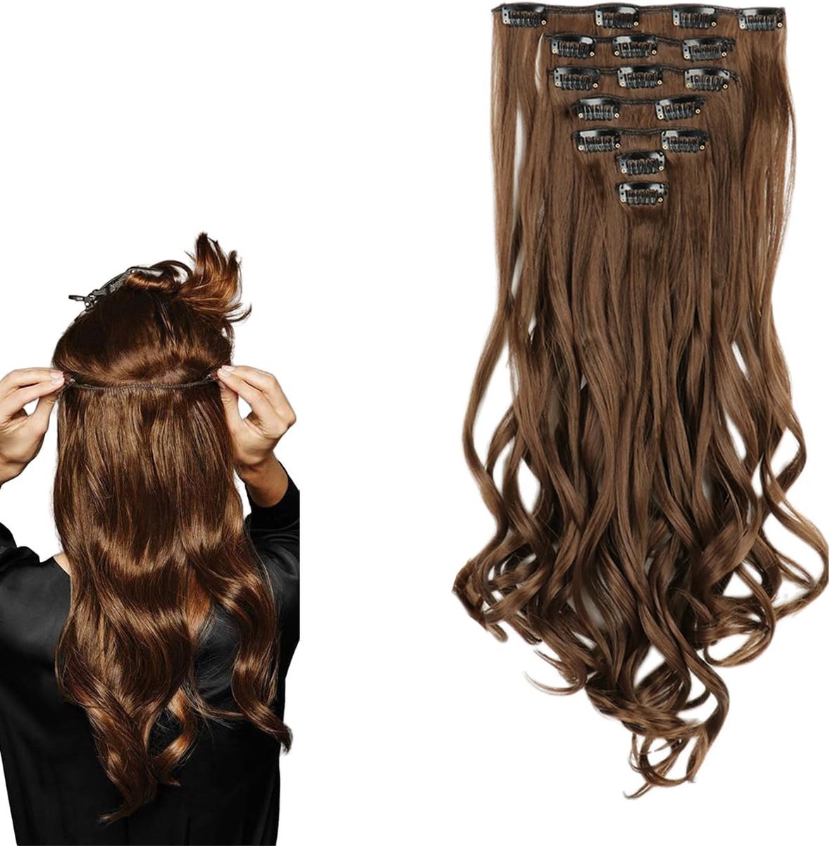 prinfantasy Clip-in extensies van echt haar, haarverlenging, haarstukjes, clips voor vrouwen, goedkoop, MW083