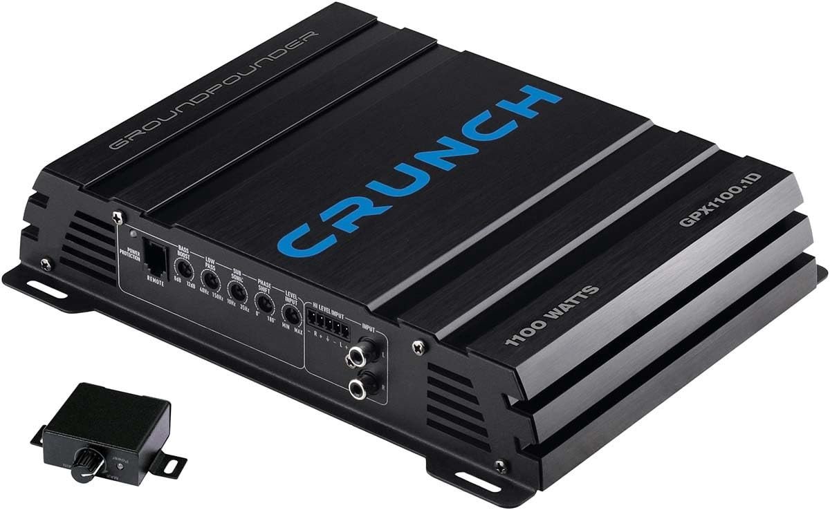 SnelShoppen - Crunch GPX1100.1D Monoblock Class-D versterker 1100W met bass boost, laagdoorlaatfilter, RCA & hoogniveau-ingang, afstandsbediening, ide