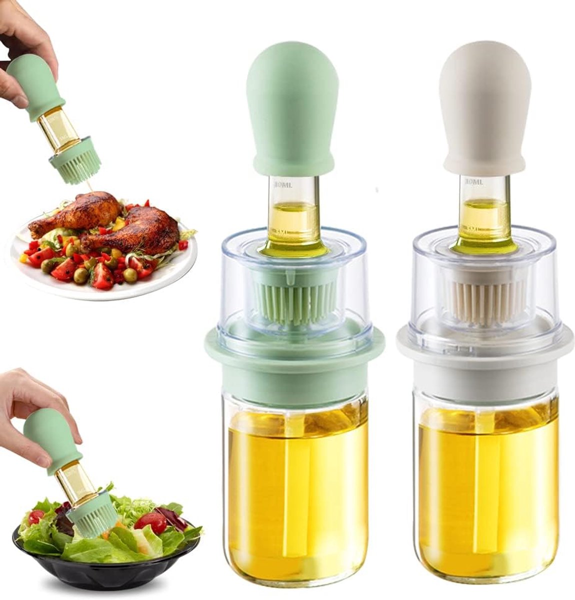 Oliedispenser met borstel 2-in-1 180 ml olijfoliedispenser en azijnfles met siliconen pasteuze borstel voor koken keuken barbecue grill salade bakken wit en groen