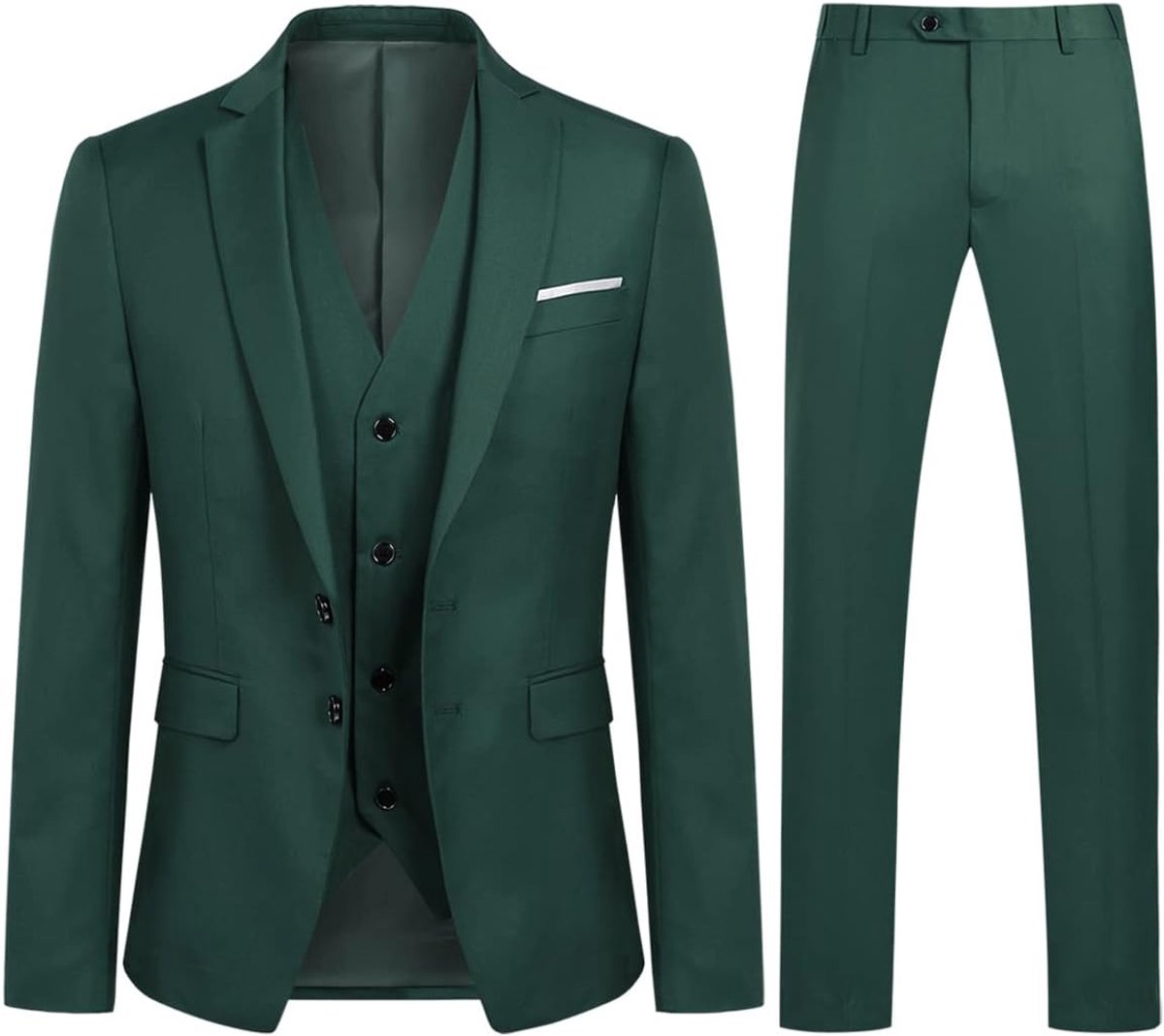 3-delig, slim fit, smoking, twee knopen, effen, bruiloft, zakelijk, comfort, elegant, jas, vest en broek