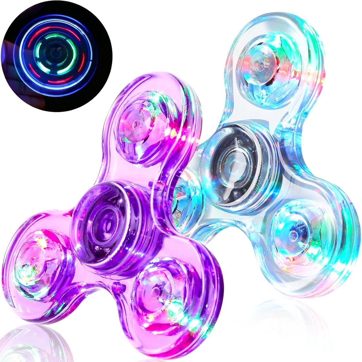 Fidget Spinner, 2 stuks, led-vingerspinner, kristallen vingerspeelgoed, anti-stress en angst, feestcadeau voor kinderen, paars/wit