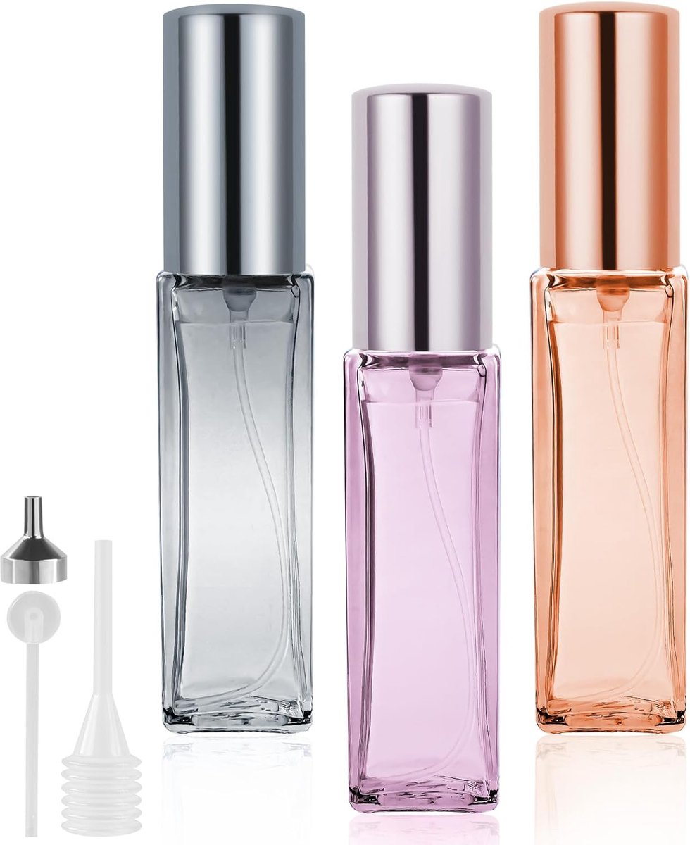 Verstuivers, mini helder glazen parfumflessen, fijne nevel draagbare verstuiver voor zakenreizen, 10 ml, 3 stuks gemengde kleuren