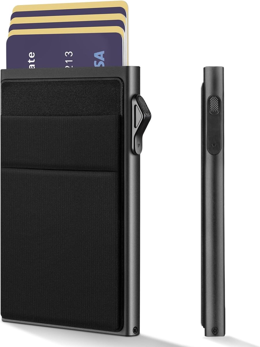 Portemonnee voor heren, kleine portemonnee, slanke portemonnee voor mannen, minimalistische portemonnee, RFID-bescherming, kaarthouder, pop-up-portemonnee, slanke kaarthouder met muntvak, 10 x