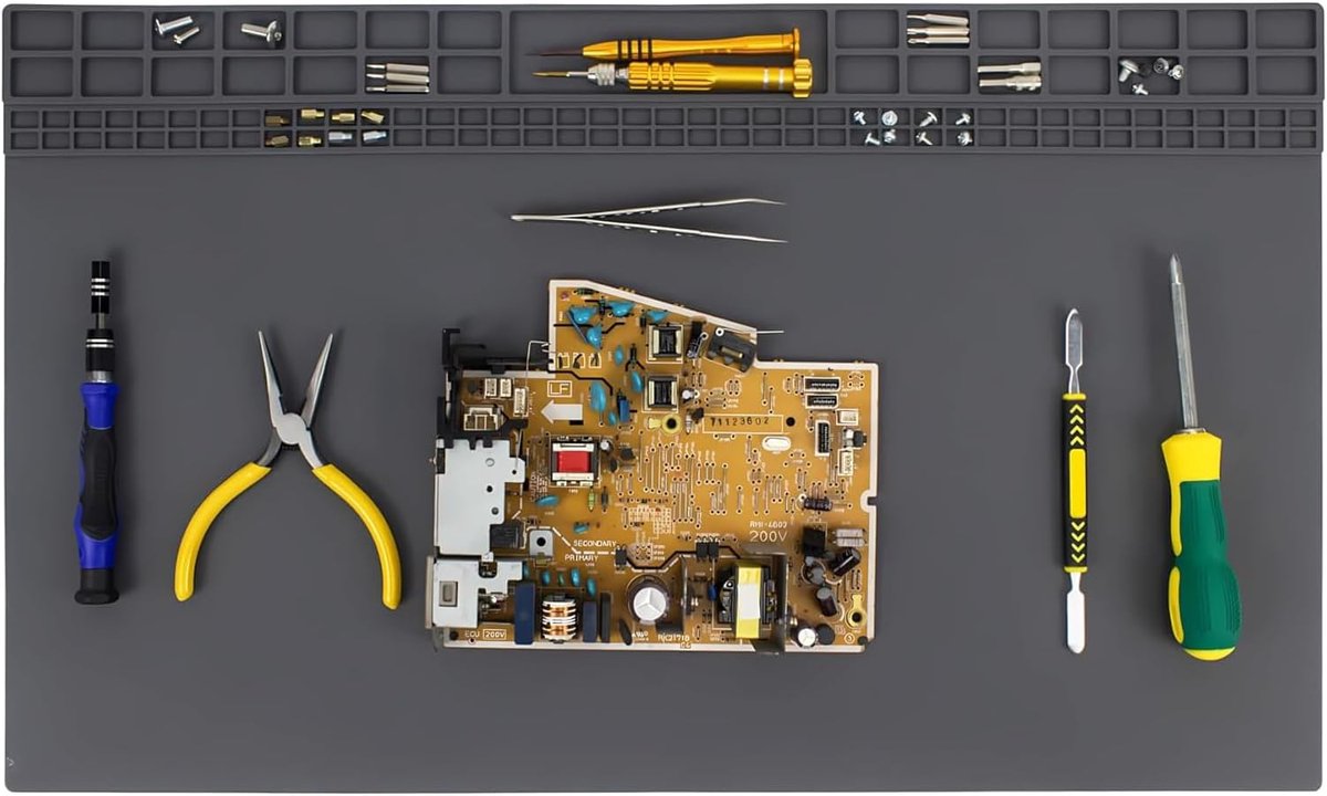 soldeermat, siliconen soldeeronderlegger, multifunctioneel werk, soldeerreparatie, platformonderlegger, ESD-mat, reparatiemat en schroefpositie voor solderen, repareren, donkergrijs