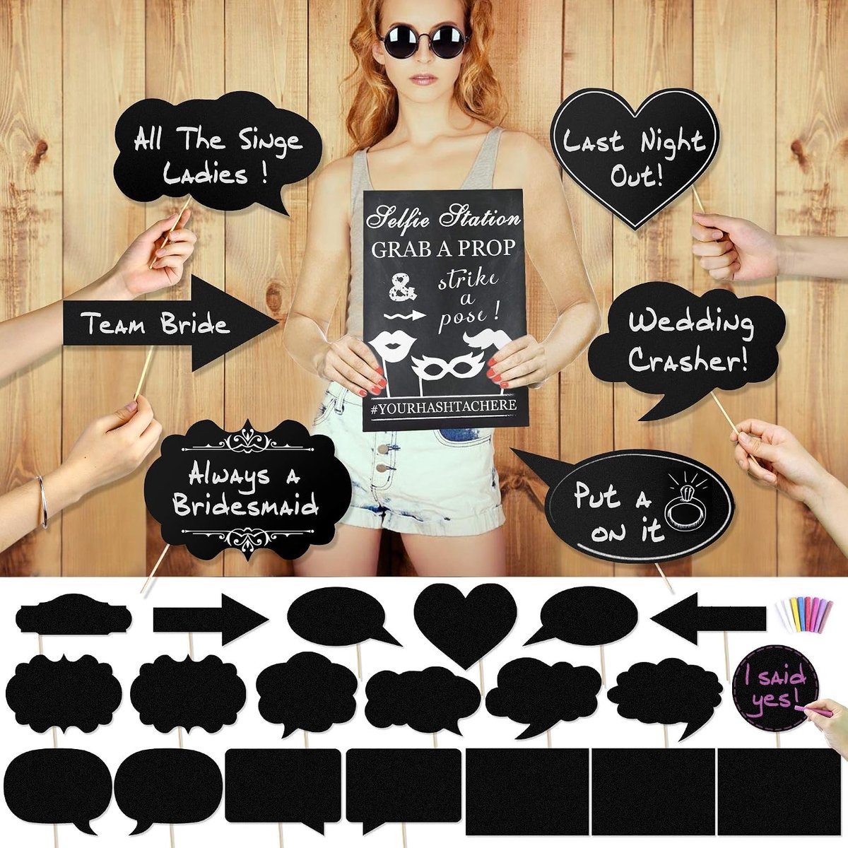 DIY fotobooth accessoires 20-delig - kleurrijk krijt - stevige bamboo sticks - perfect voor feesten - ShopVlot