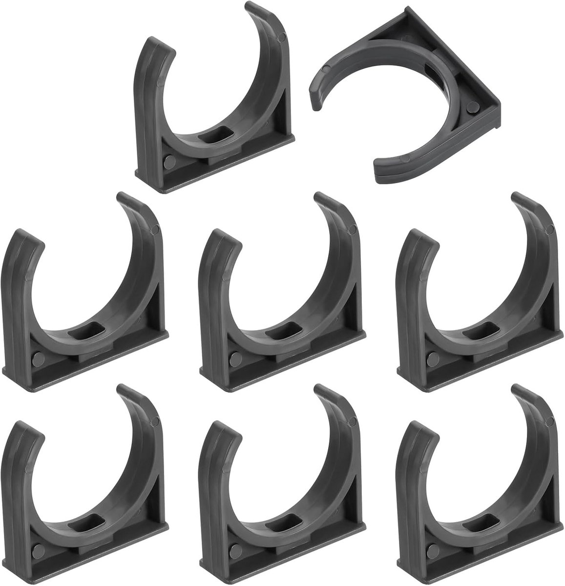 8 stuks PVC waterbuisbevestigingen, U-vormige bevestigingen voor slangen, houder voor irrigatiebuis voor 50 mm OD voor tv-kisten, broekhangers, buishouder, grijs