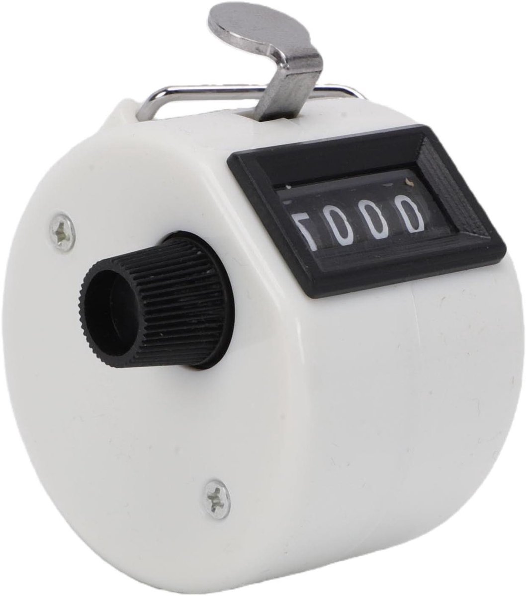 Clickerteller - Handteller Nummerteller - Nauwkeurig Tellen - Met Resetknop - 4-cijferig - Wit