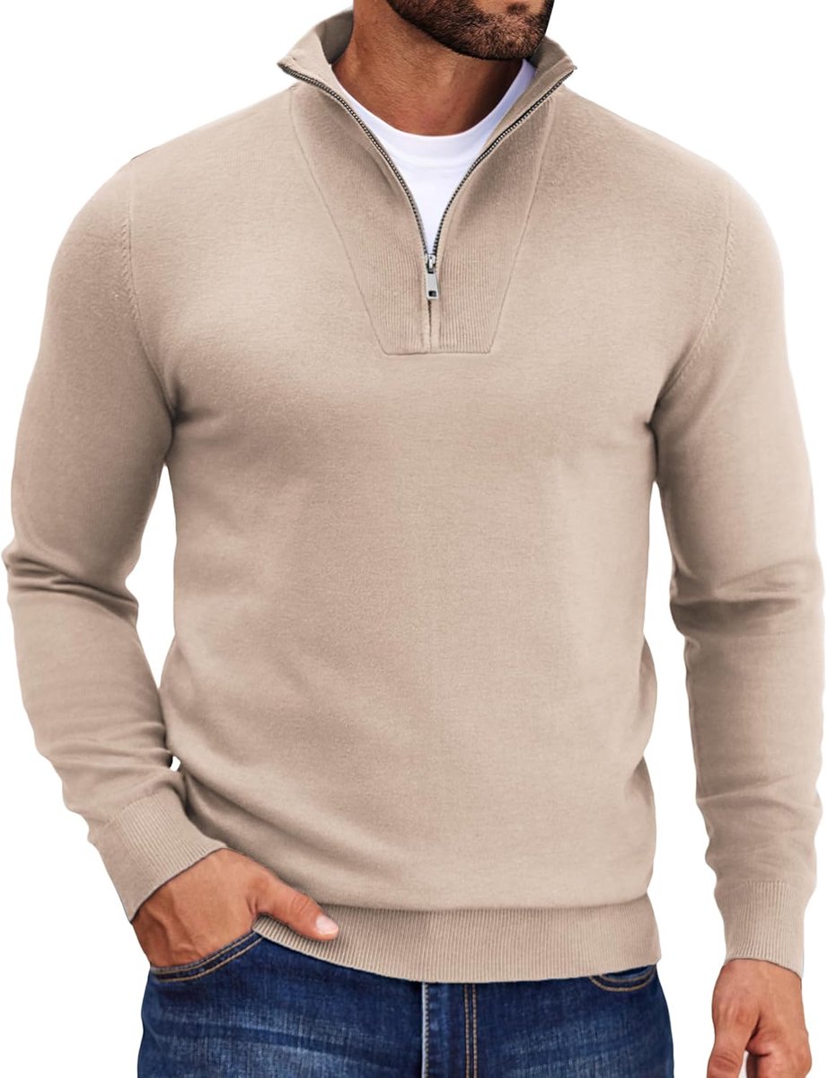 Sweatshirt voor heren, met kwart ritssluiting, lange mouwen, coltrui, winter, 1/4 rits, troyer