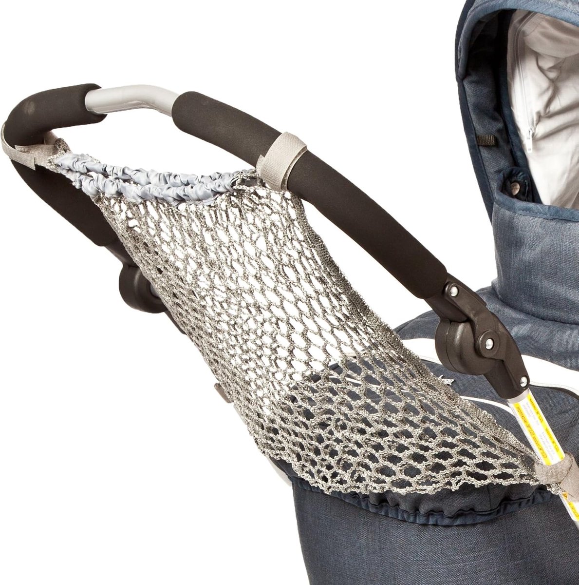 (AL1600-11) Universeel net, boodschappentas, boodschappennet, nettas, opbergtas voor kinderwagen, sportwagen, buggies, jogger geschikt voor alle handgrepen. Kleur: grijs