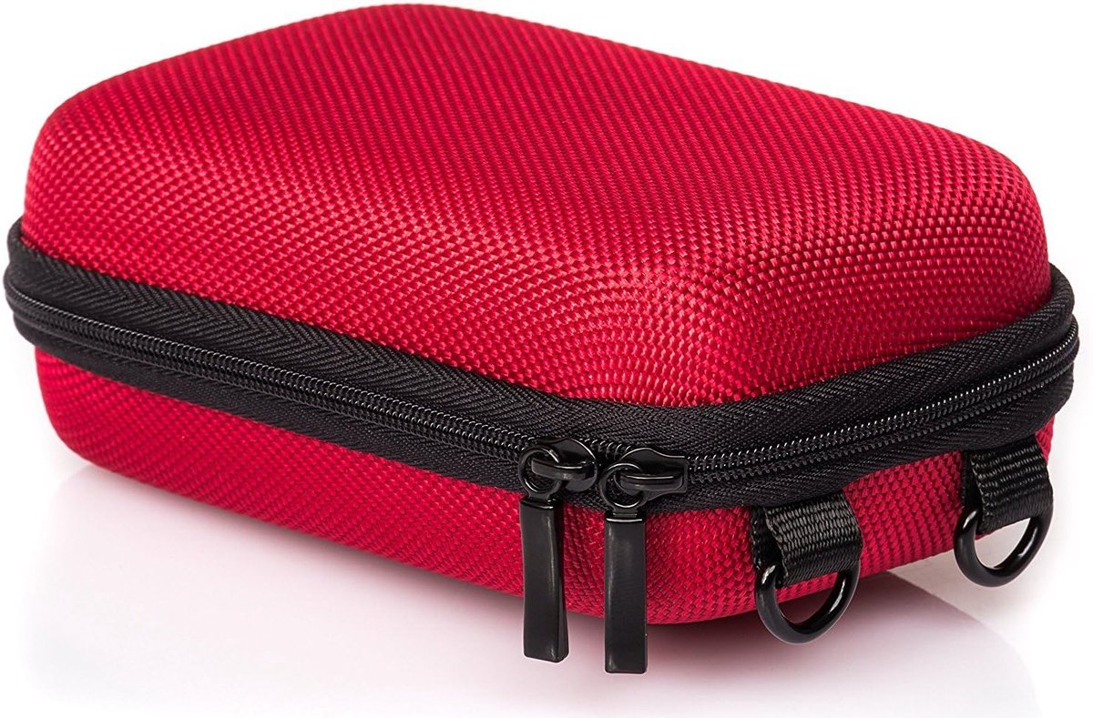 Pure Red L cameratas hardcase voor compactcamera's, rood | Met riem en riemlus, voor CoolPix W100, CyberShot DSC HX90 HX95 HX99, Lumix TZ70, PowerShot SX720, Olympus TG-7 TG-6