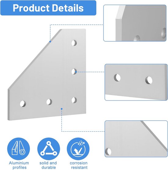 4-delige hoekhouder, verbindingsplaat aluminium profiel, 40 x 40, hoekhouderplaat, buitenprofiel, L-profiel, aluminium profiel met moeren, schroeven, moersleutel voor 9 mm sleuf, aluminium — afbeelding 5