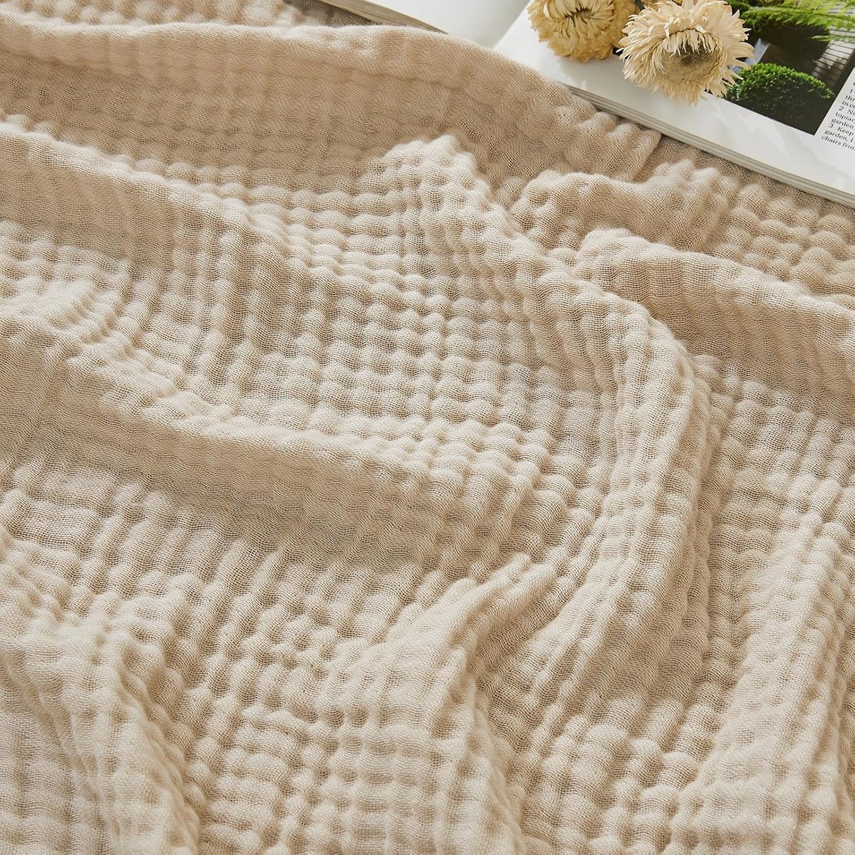 Katoenen mousseline Twin deken, ademend gaas, zachte lichtgewicht dekens voor volwassenen geschenken voor vrouwen (Heather Beige, 152 x 203 cm)
