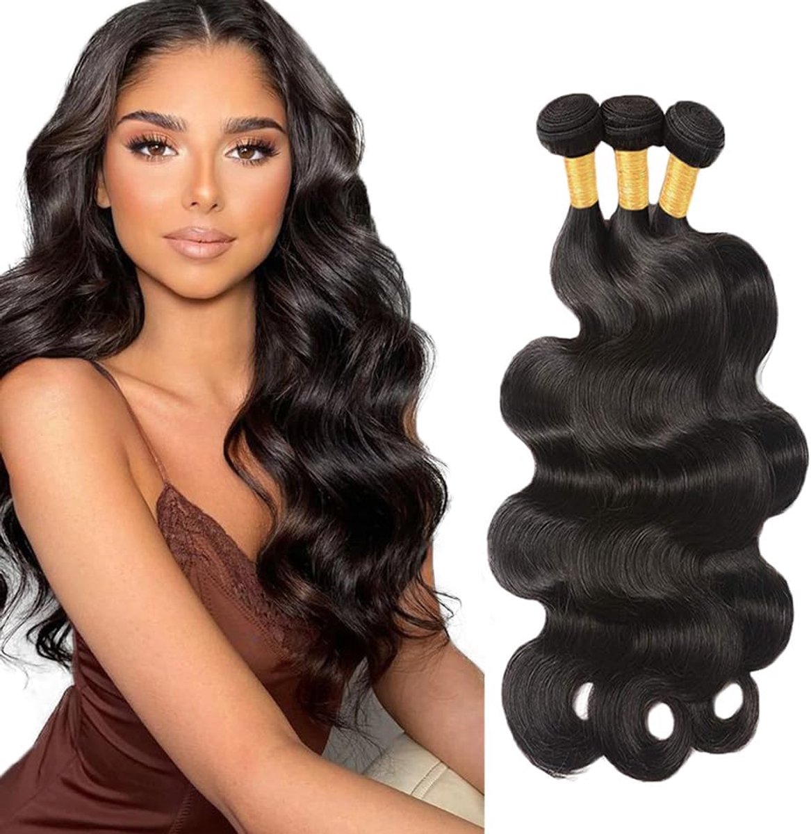 30 30 30 Inch Menselijk haar verlenging Body Wave Human Hair Bundles #1B Natural Black Color Unprocessed Brazilian Remy Virgin Human Hair Extensions 3 Bundle Total 300g