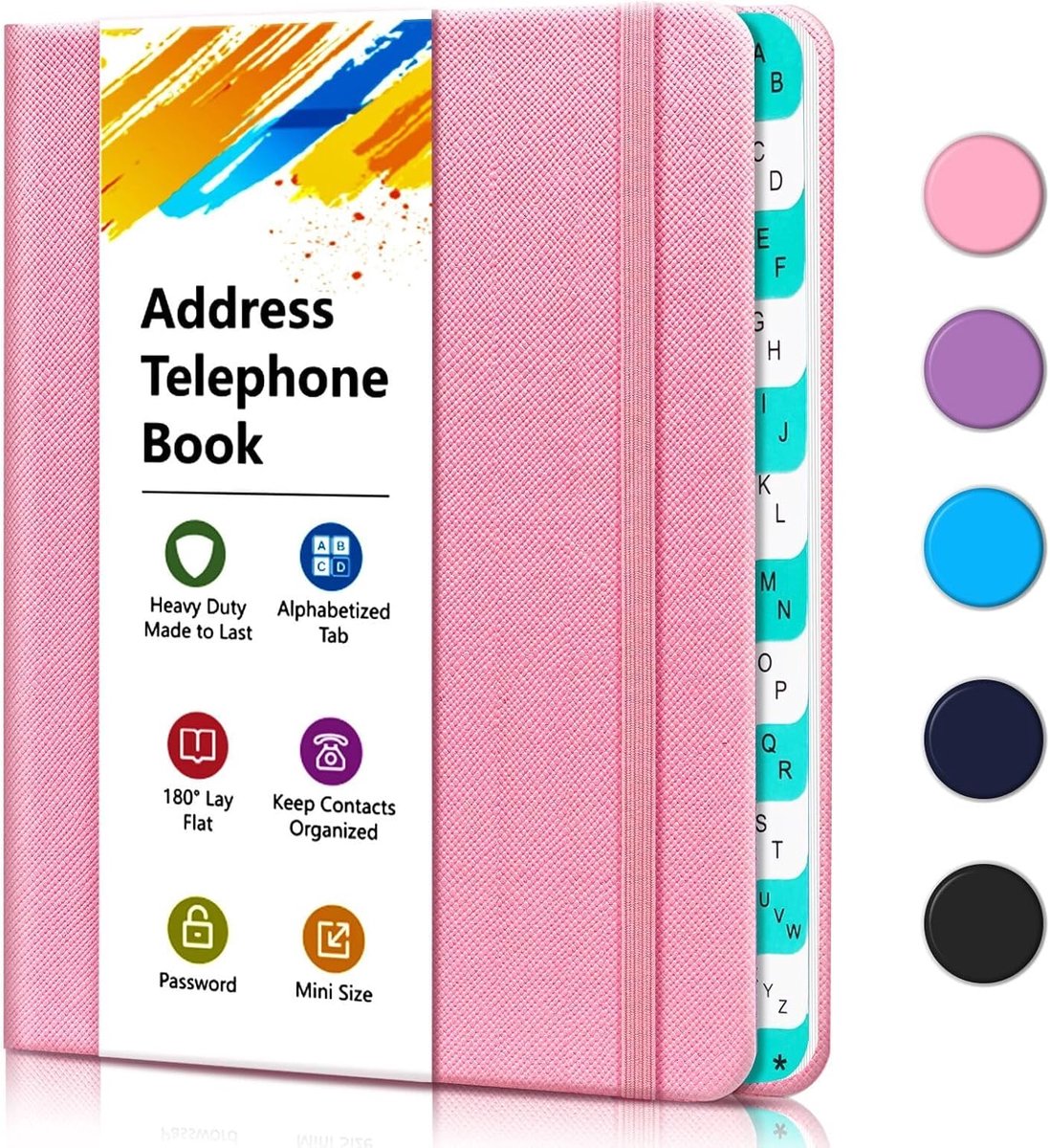 Adres Telefoonboek, A-Z Index Hardback met Alfabetische Tabs, Perfecte Grootte Organizer Houd het Overzicht van Telefoonnummers, Speciale Dagen, Verjaardagen, Wachtwoorden en Notities, Roze