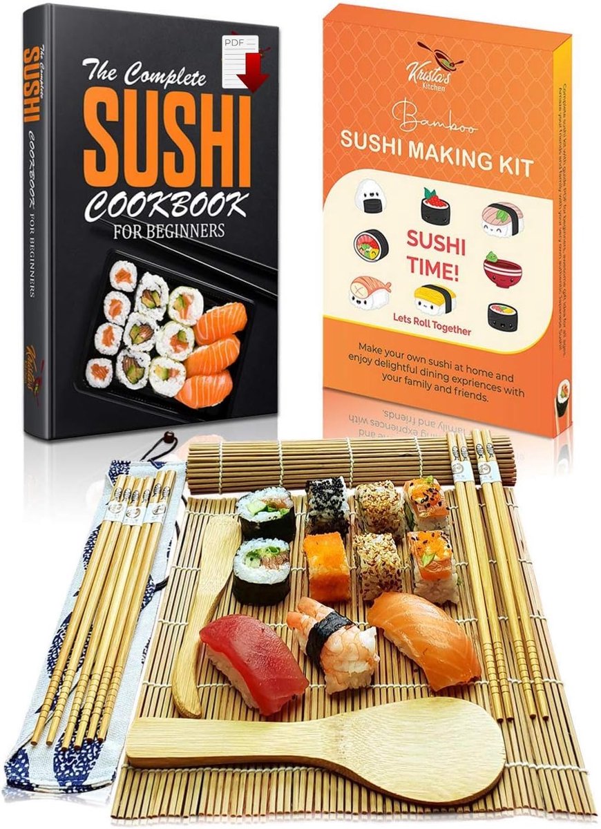 Sushi Maakset - Beginnersset met Bamboemat - Inclusief 2 Rollmatten en 5 Paar Chopsticks - ShopVlot