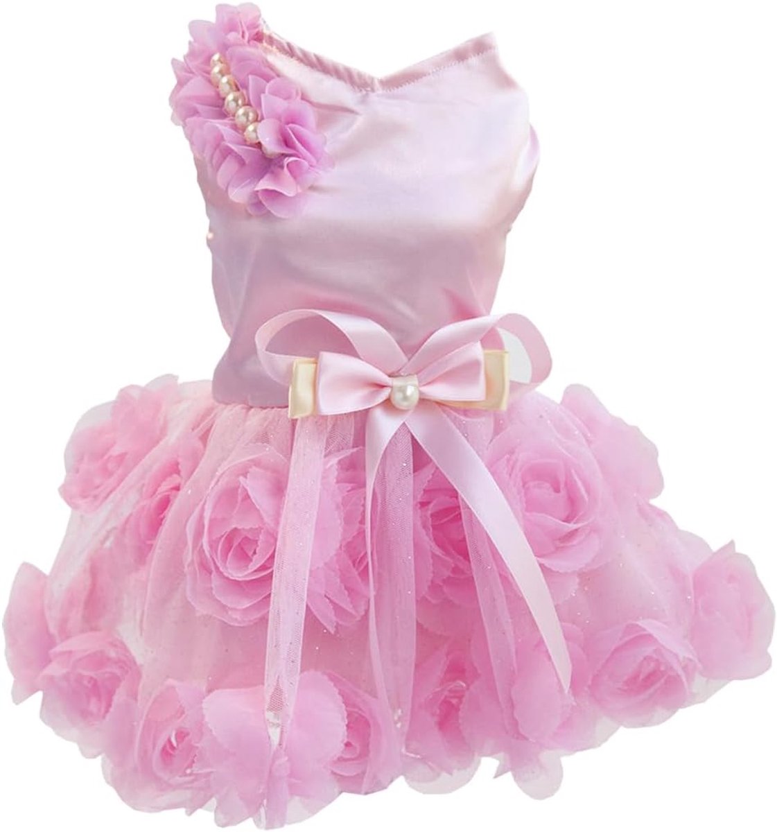 Luxe Puppy Rok Kleding Prinsessenjurken Bruiloft Avond Tutu Rok Roze Bloem Bowknot Jurken voor Kleine Hond Meisje XL Roze