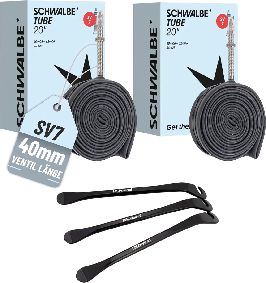 Fietsbanden set van 2 SV7 40 mm 20 inch - Inclusief 3 metalen bandenlichters - Ideaal voor eenvoudig bandenwisselen - SnelShoppen