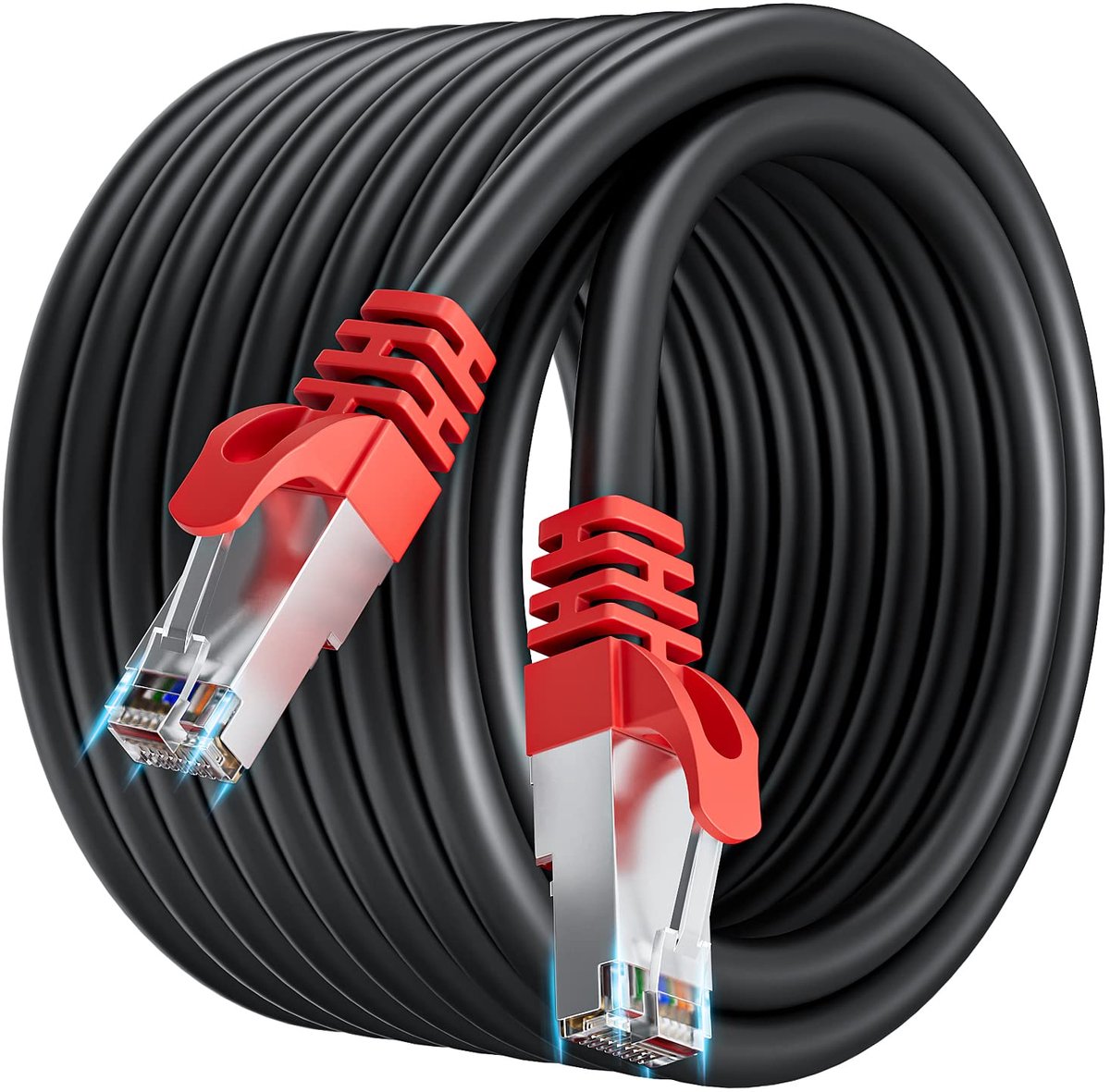 Kabel 20m, Cat 7 Internet Netwerkkabel 20 Meter Buiten Binnen Hoge Snelheid 10Gbps LAN Kabel SFTP Afgeschermde Ethernet Cable 20m Zwart Rj45 Patchkabel voor Router Modem