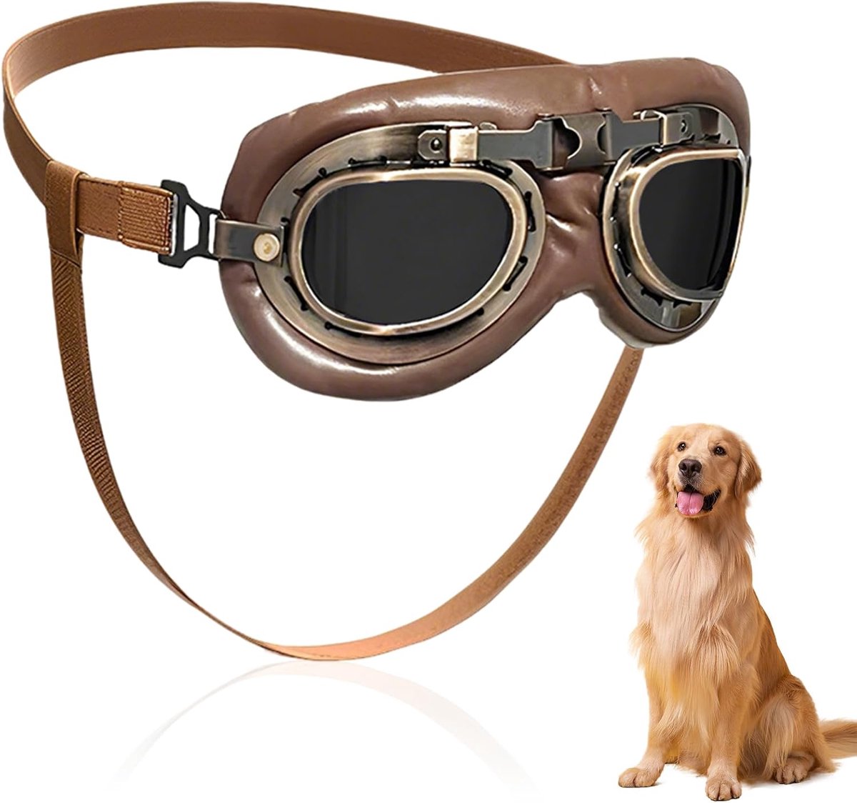 Winddichte motorbril voor honden, vintage zonnebril, zonbescherming, uv-bestendig, verstelbaar, voor dagelijks gebruik, rijden, outdooractiviteiten