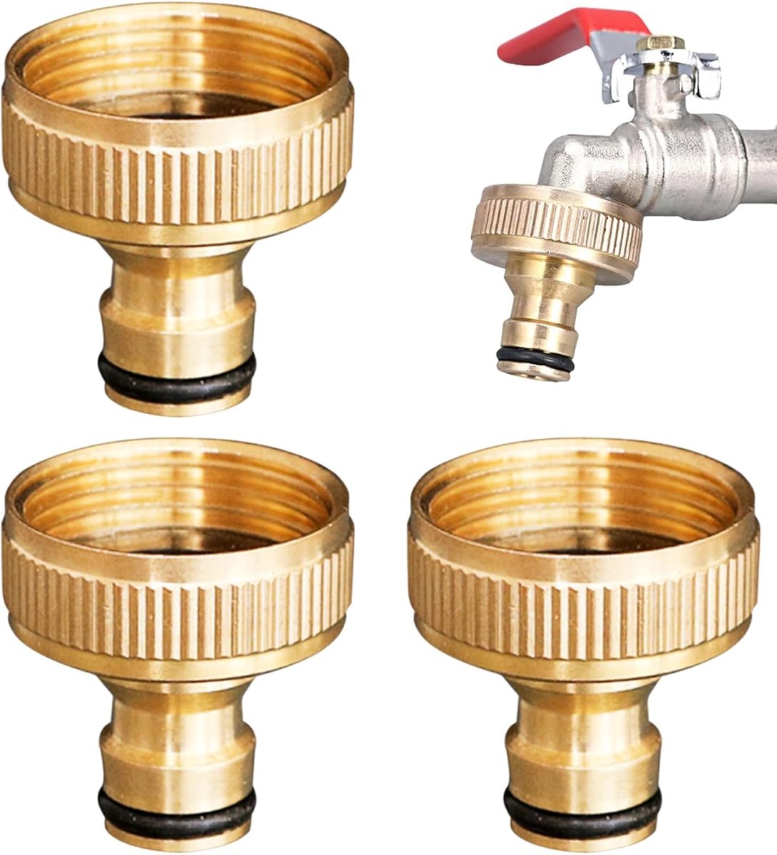 3-delige slangaansluiting van 1 inch - messing binnendraad met afdichting - voor tuinslang, waterkraan, Gardena-systeem