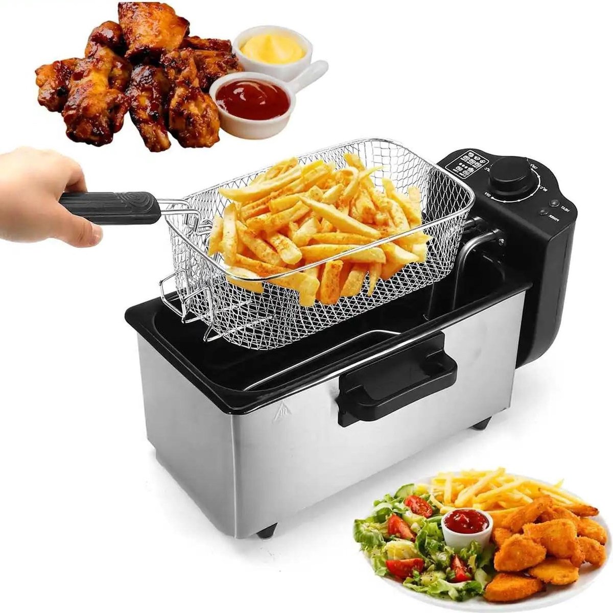 Elektrische Friteuse - Frituurpan - Thuis Frituren - Snelle Opwarming - 3L Capaciteit - Zilver