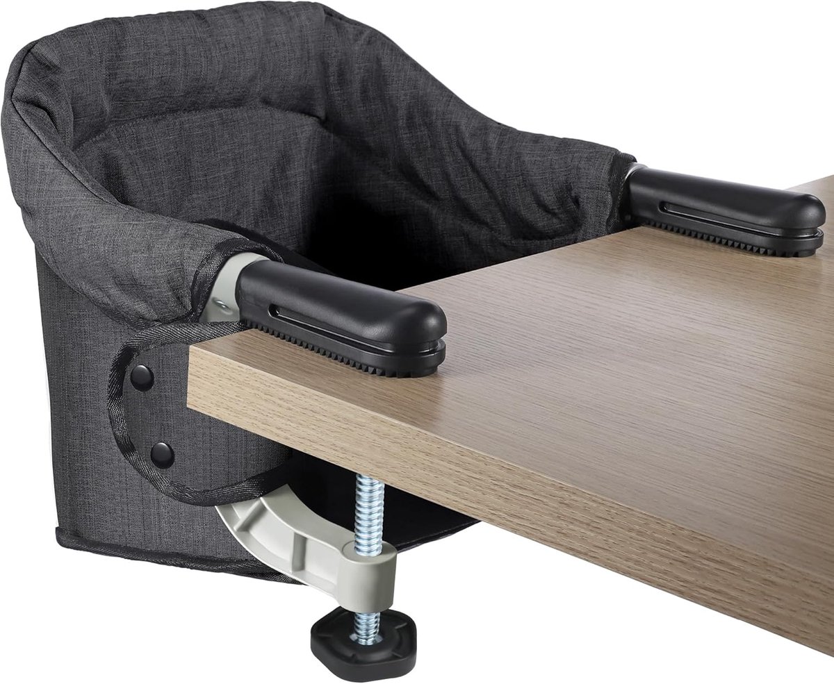 Inklapbare tafelzitting, draagbare babystoel met veiligheidsgordel, kinderstoel om vast te klikken, zitverhoging, stoelzitje met transporttas voor thuis en onderweg (zwart)
