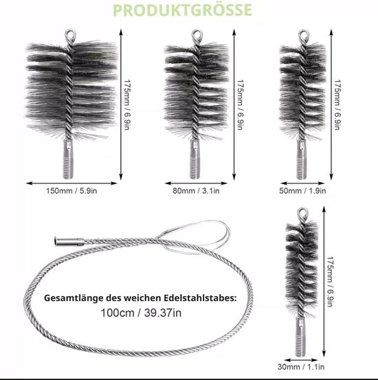 5 stuks ovenpijpborstels reinigingsset — afbeelding 2