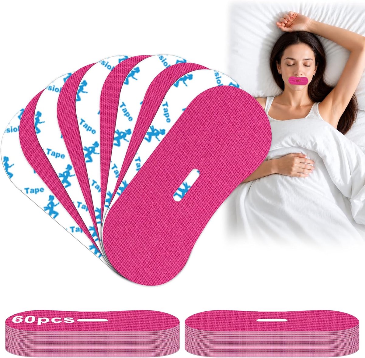 Mondpleisters voor slapen, mondtape, voor beter slapen en ademen (roze, 60 stuks)