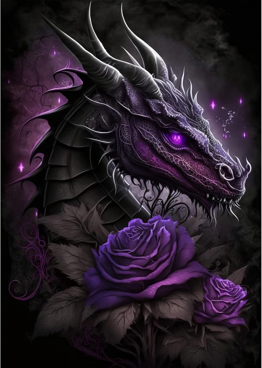5D Diamond Painting Dragon Kits voor volwassenen, Rose Diamond Art Kits Volledige Boor Zwarte Draak Diamant Schilderij Kit voor Kinderen Beginners, DIY Crystal Picture Art voor Thuis Muur Decor