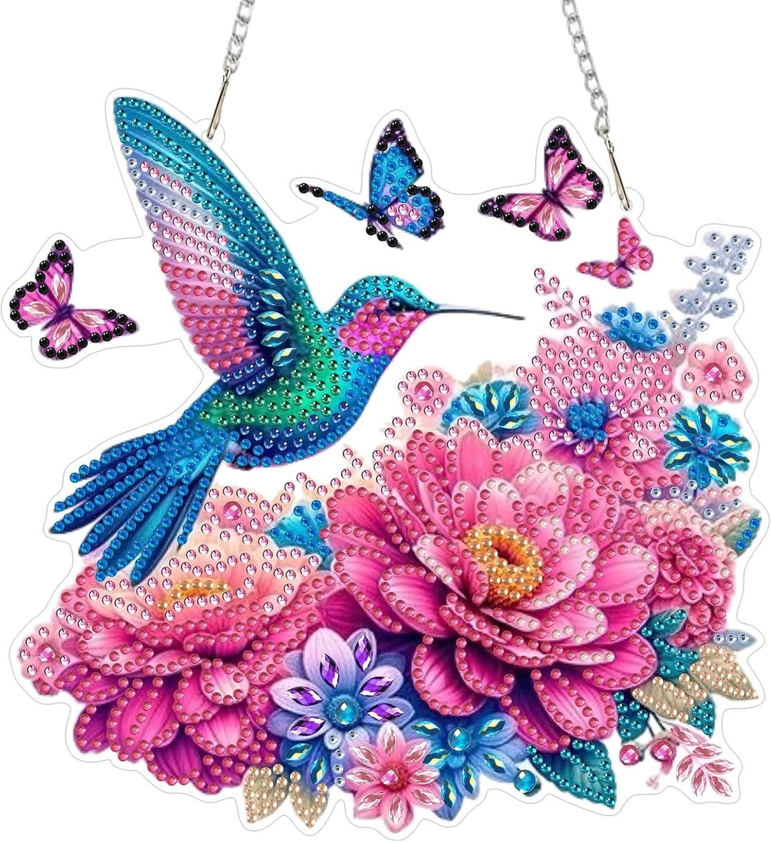 Speciale Vorm Diamant Schilderij Hangset, 5D Kolibrie Bloemen Acryl Bord Kunstwerk, Pailletten Handwerk Set voor Huis Tuin Decoratie