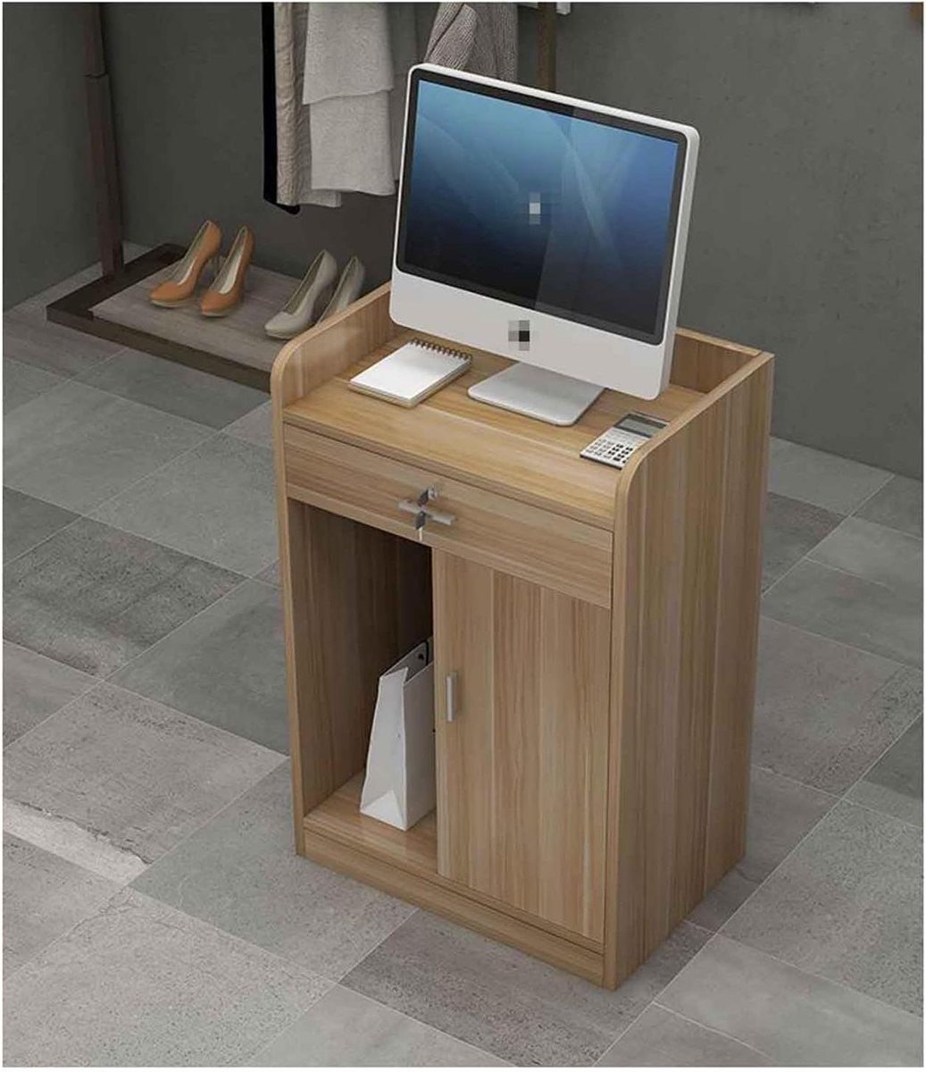 Gebogen Receptiebalie - Kleine Kassa Tafel - Klantontvangst Organiseren - Afsluitbare Lade - 60x40x92 cm - Zwart