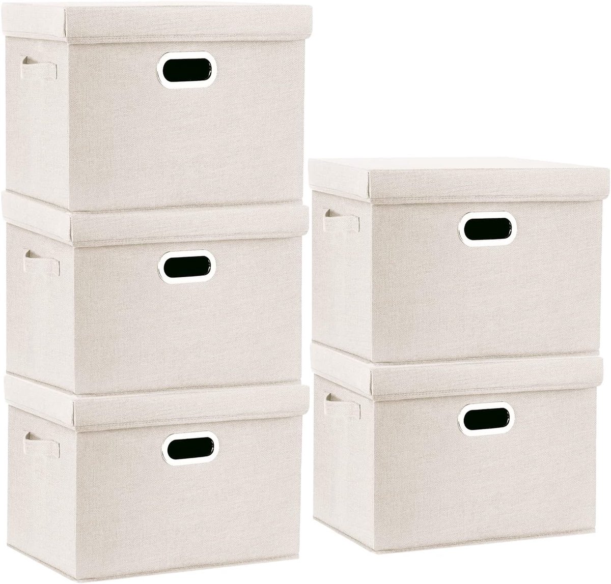 SnelShoppen - Grote Opbergdoos met Deksel, Vouwbaar, Wasbaar, Opbergbox 44x30x29cm, Set van 5, Beige, Voor Kleding, Speelgoed, Kantoor, Thuisorganisat