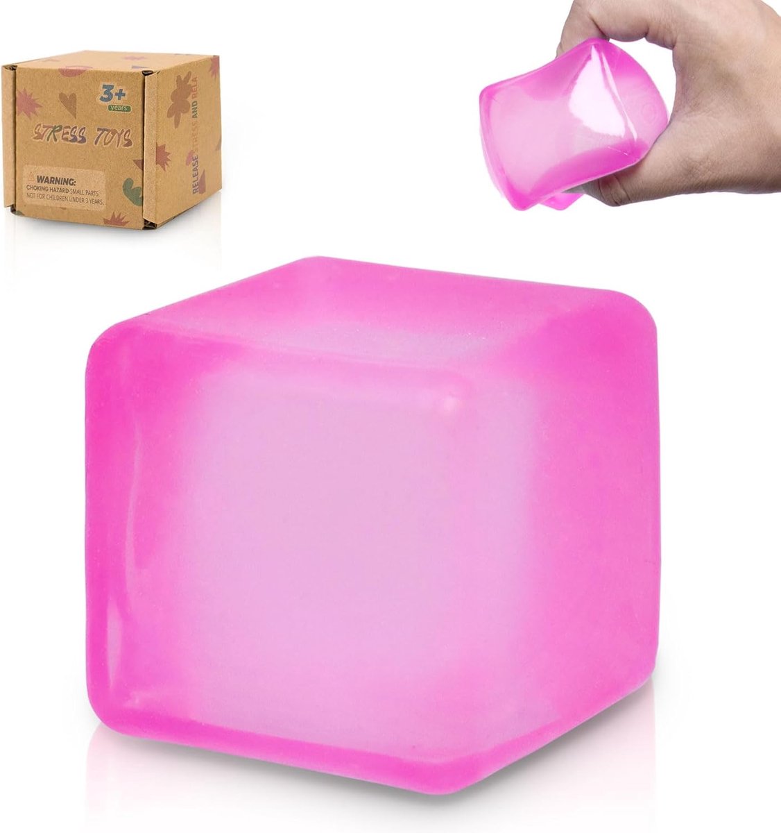 Kubus Knijpspeelgoed – Stress Speelgoed, Fidget Toy, Zachte Ice Cube Squishy, Anti Stress Speeltje voor Kinderen en Volwassenen (Purple)